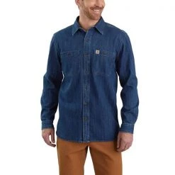 Carhartt Shirts Men's Heavyweight Denim Long-Sleeve Shirt